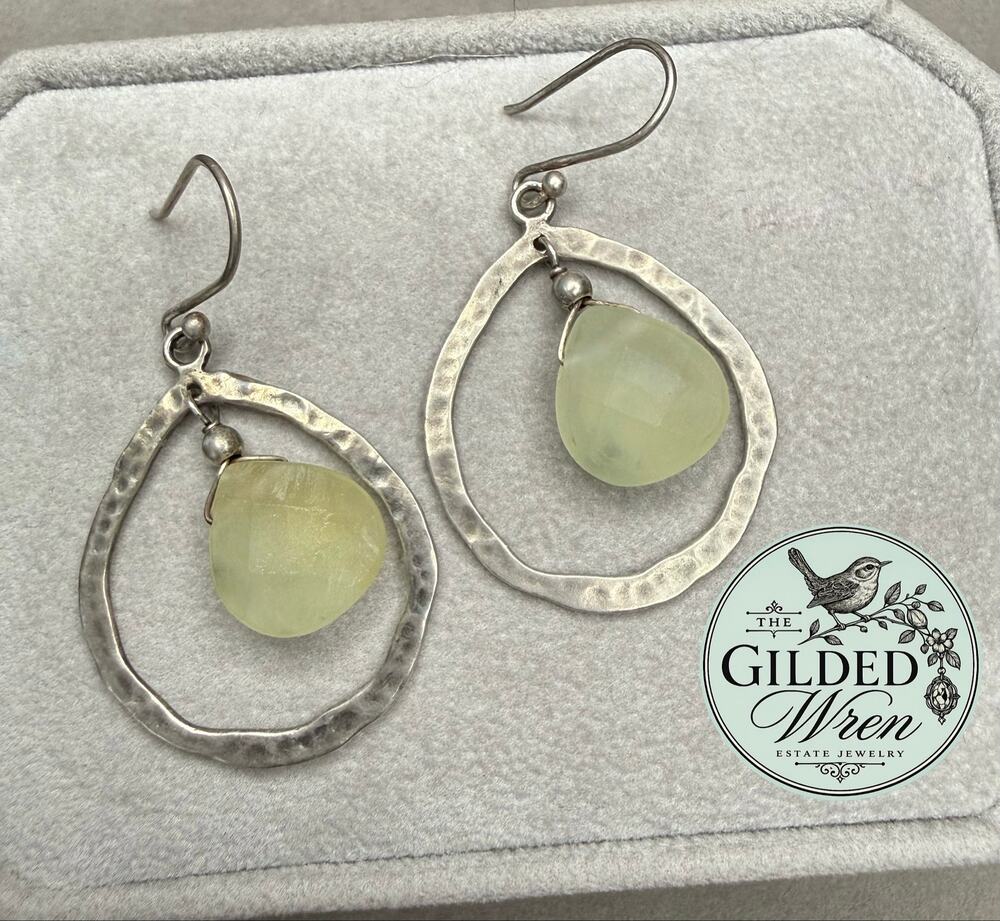 Silpada W1811 Sterling Silver Green Rutilated Quartz Hammered Earrings 925
